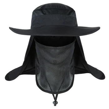 

UV Sun Protection Fisherman Hat Windproof Wide Brim Fishing Hat With Face Masks Gardener Neck Hat Summer UV Protective Cap