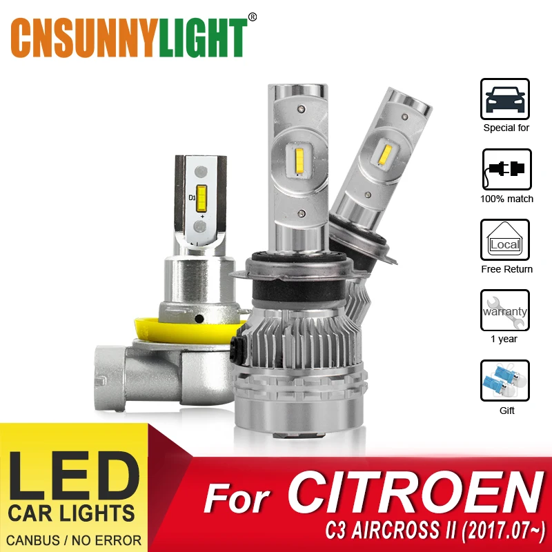 

CNSUNNYLIGHT Canbus Automobile Headlight Bulbs For CITROEN C3 AIRCROSS II From 2017 Foglamp Bulbs Headlamp Plug and Play Lamps