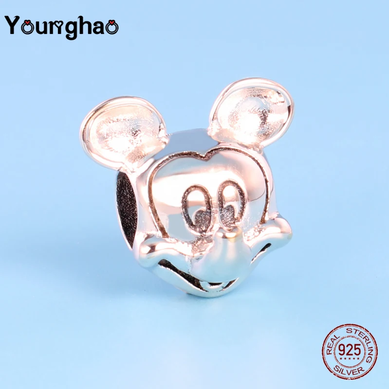 

Younghao Jewelry Plata de ley 925 Silver Mickey Beads For Jewelry Fit Original Pandora Charm Bracelets Cartoon Characters Kralen