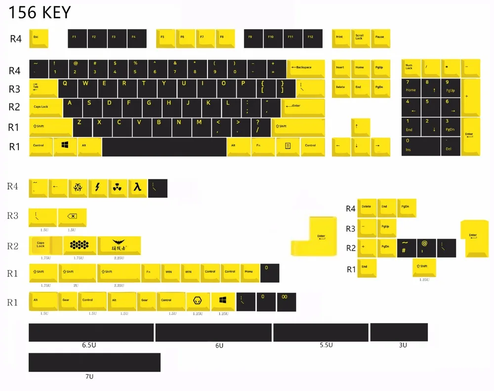 MP Вишневый профиль английская версия краситель-сублимированный желтый и черный Keycap 108 клавиш PBT Keycap для механической клавиатуры - Цвет: 156 KEYS