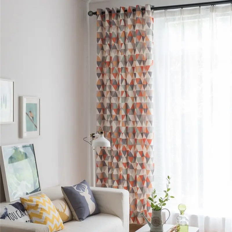 Colorful Print line Cotton Blinds Shading Window Curtains High Quality Black Out Red Curtain for Living Room 100*280cm
