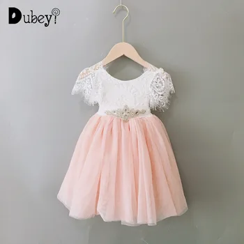 

Toddler Girls Lace Dress with Sashes for Kids Tiered Princess Dress Flutter Sleeve Party Clothes 1st Baby Birthday Vestido