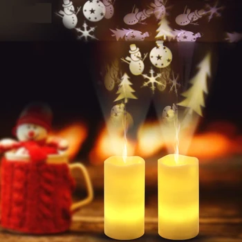 

Party Lamp LED Candle Tealight Wedding Snow Projector New Year Battery Operated Christmas Decoration Flameless Night Light Home
