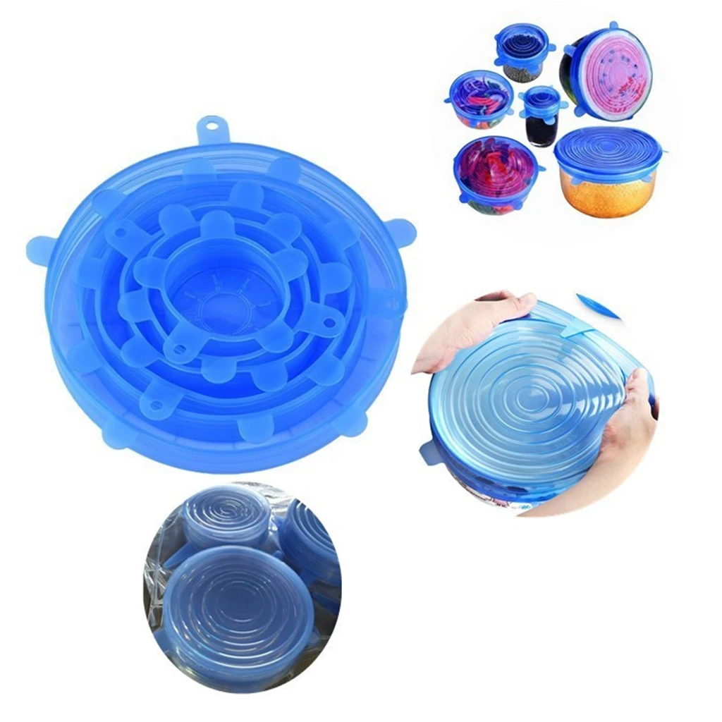 6pcs/Set Reusable Silicone Stretch Lids Airtight Food Wrap Cover Keep Fresh Seal