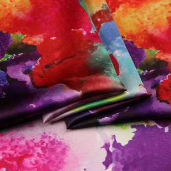 

colorful print painting style Real Silk Fabric Stretch Satin 93%Silk 7%Spandex Wide118cm