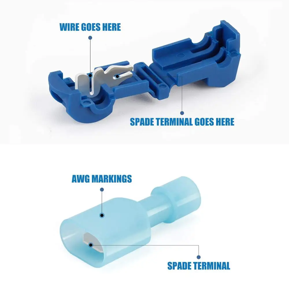 T-Tap Wire Connectors, Self-Stripping Quick Splice Electrical Wire Terminals, Insulated Male Quick Disconnect Spade Terminals