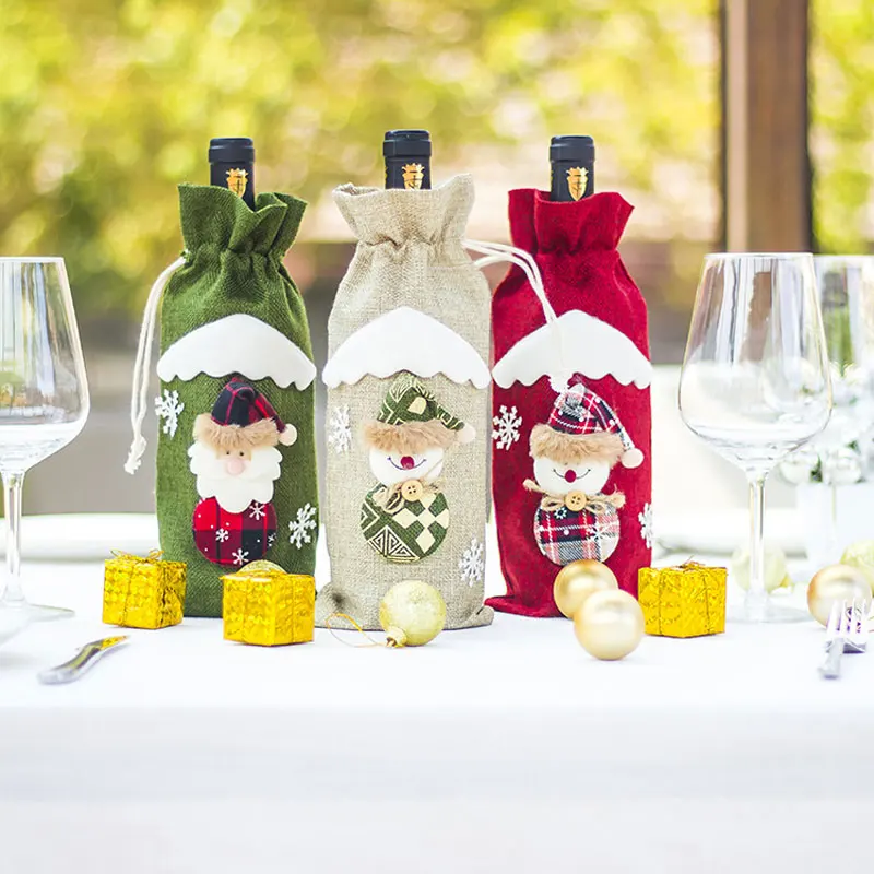 Christmas Decorations for Home Santa Claus Snowman Wine Bottle Dust Cover New Year Dinner Table Decor Noel Xmas Gift