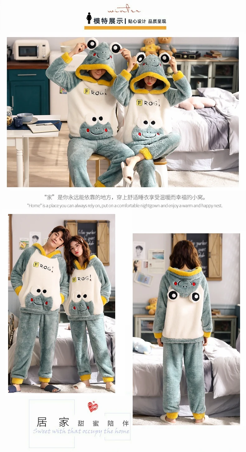 mens pajama shorts set Warm Men's Pajamas Winter Flannel Couple Pajamas Unisex Adult Anime Cartoon Cute Sleepwear Thicken Hooded Women Men Home Clothes cotton loungewear