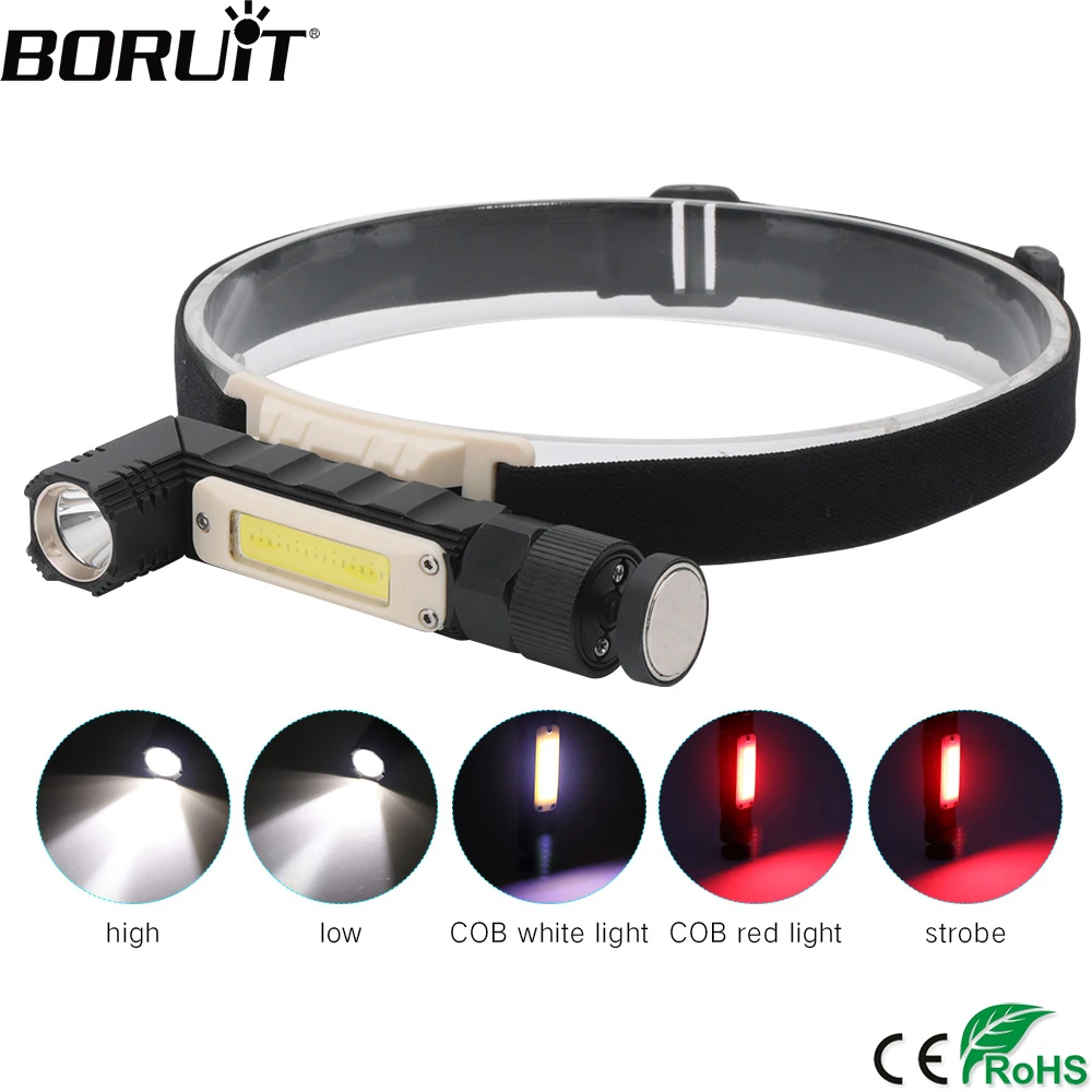 BORUiT XPG COB светодиодный фонарик 5 режимов вращение на 360 градусов налобный фонарь