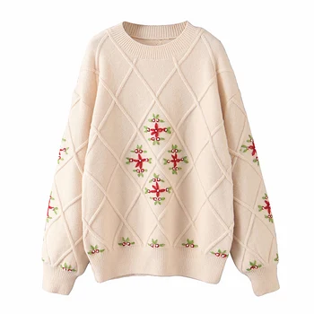

Women Oversized Sweater Thick Warm Winter Sweater 2019 O-Neck Geometric Floral Acquard Knit Loose Pullover Casual Jumper P-230