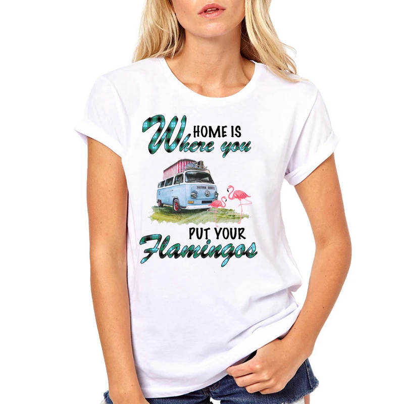 Женская одежда World Home Is Where You Put Your Flamingo с буквенным принтом женская футболка в