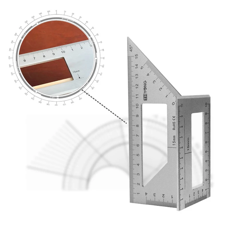 1 Pcs Multifunctional Square 45/90 Degree Gauge Angle Ruler Measuring Woodworking Tool Aluminum Woodworking Scriber T Ruler