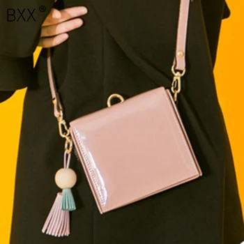 

[BXX] Fashion Solid Color Patent Leather Shoulder Bags For Women 2020 Summer Simple Handbags and Purses Female Totes Bags LI815