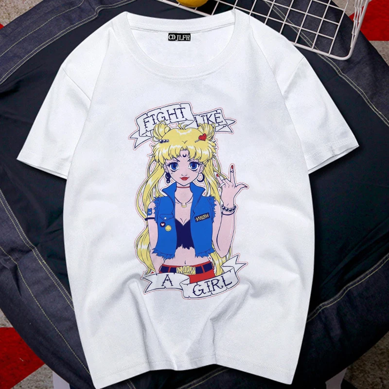 Сейлор Мун Эстетическая Футболка Harajuku негабаритная футболка повседневные топы