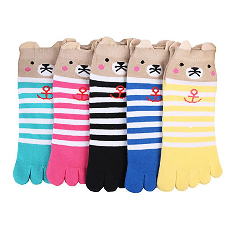 3 пар/лот, весенне-осенние женские хлопковые носки с пятью пальцами, дышащие впитывающие пот женские носки, полосатые носки с открытым носком, QZW030