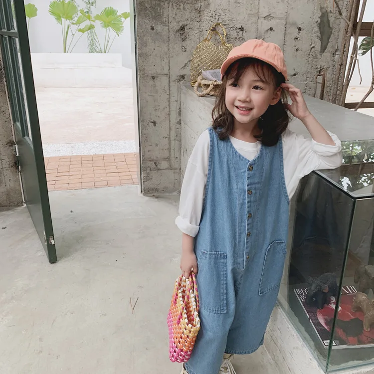 Korean Style Girls Boys Denim Overall Autumn Fashion Kids Girls Jean Pants 1-7 years