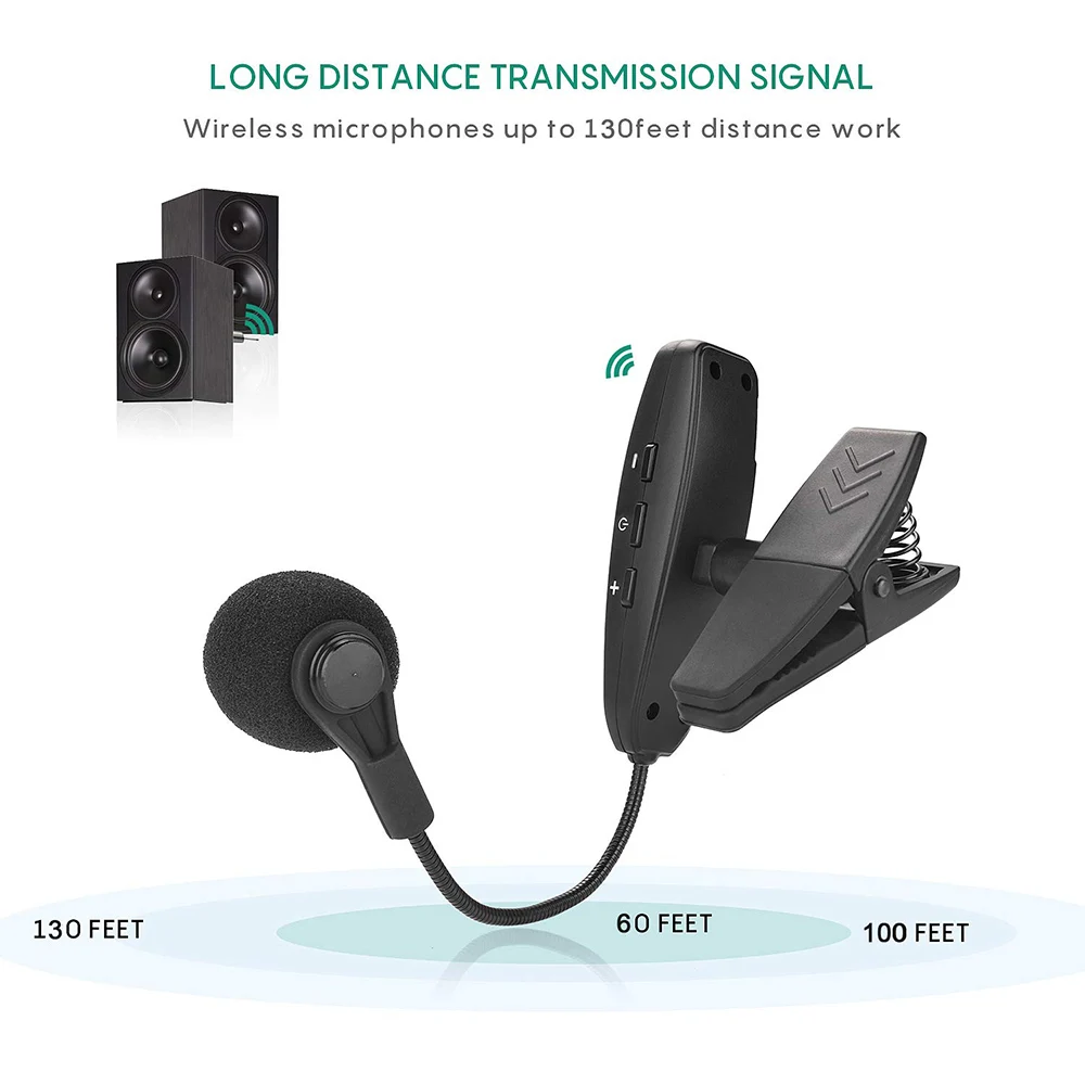 Tanie UHF saksofon Mic bezprzewodowy system mikrofonowy klip na instrumenty muzyczne na saksofon trąbka Sax Horn Tuba flet klarnet rury