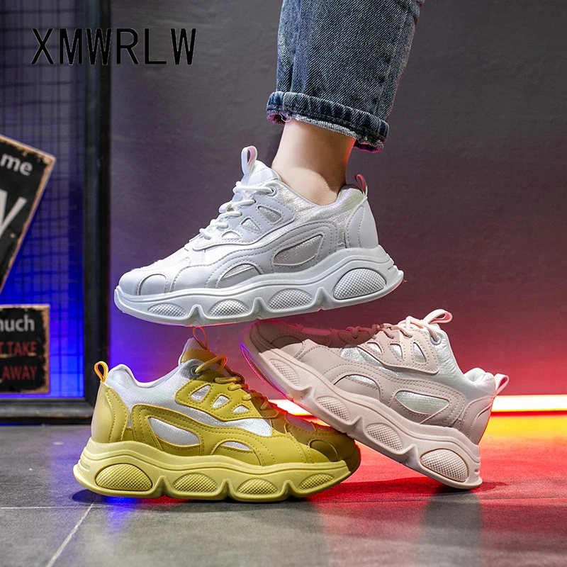 

XMWRLW Women Sneakers 2020 Spring Summer Casual Lace up Women Chunky Shoes Rubber Sole Female Shoes Woman Spring Sneakers Shoe