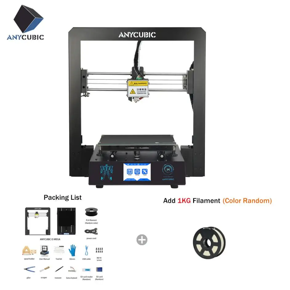 Anycubic 3d принтер I3 Мега Полный металлический каркас промышленного класса Высокая точность доступная Простая установка сопла 3d принтер - Цвет: Mega -Add1kg