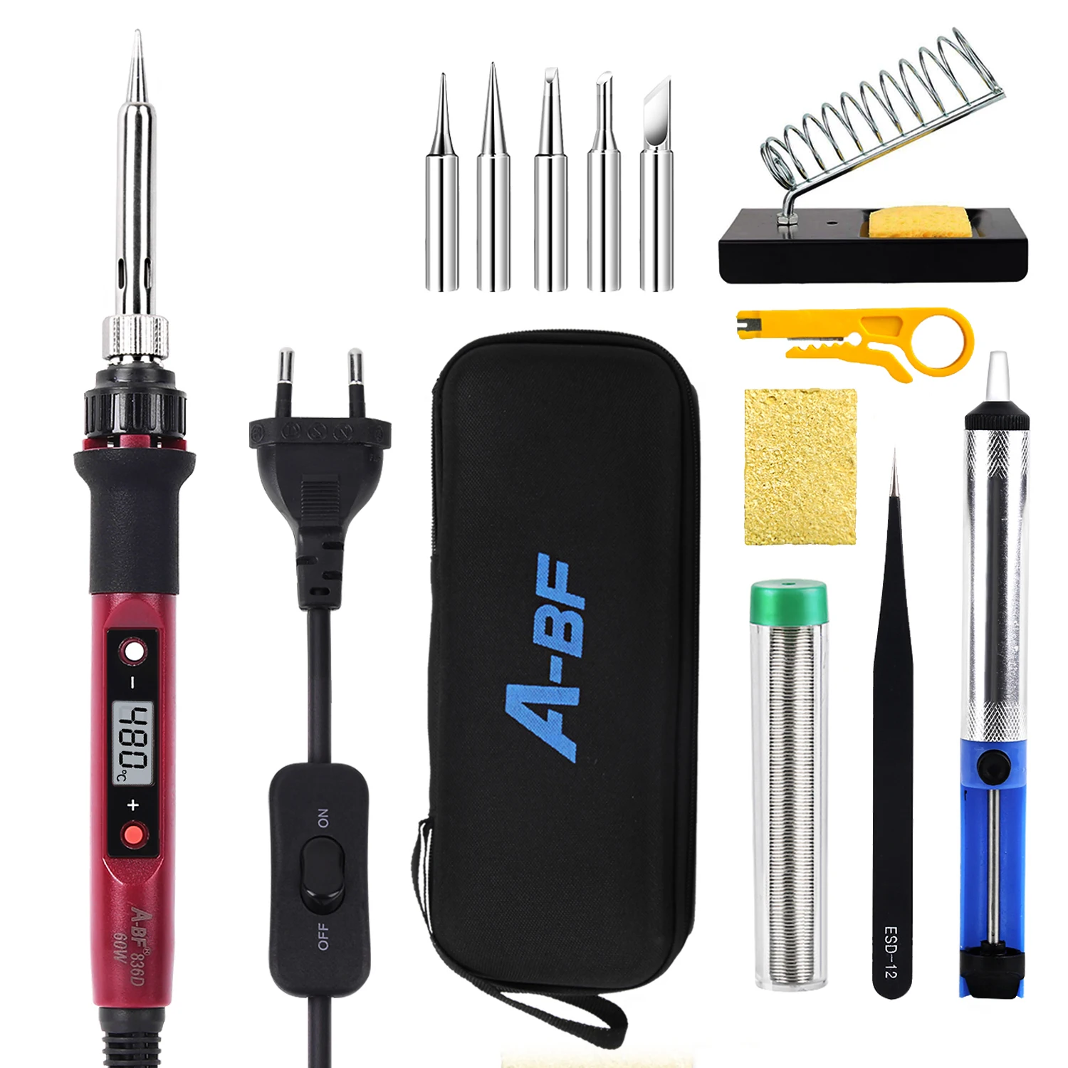 Soldering Iron Kit Set 60W Digital LCD Switch A-BF 836D Welding Iron Temperature Adjustable Electric Tools Soldering Tips portable stick welder Welding Equipment