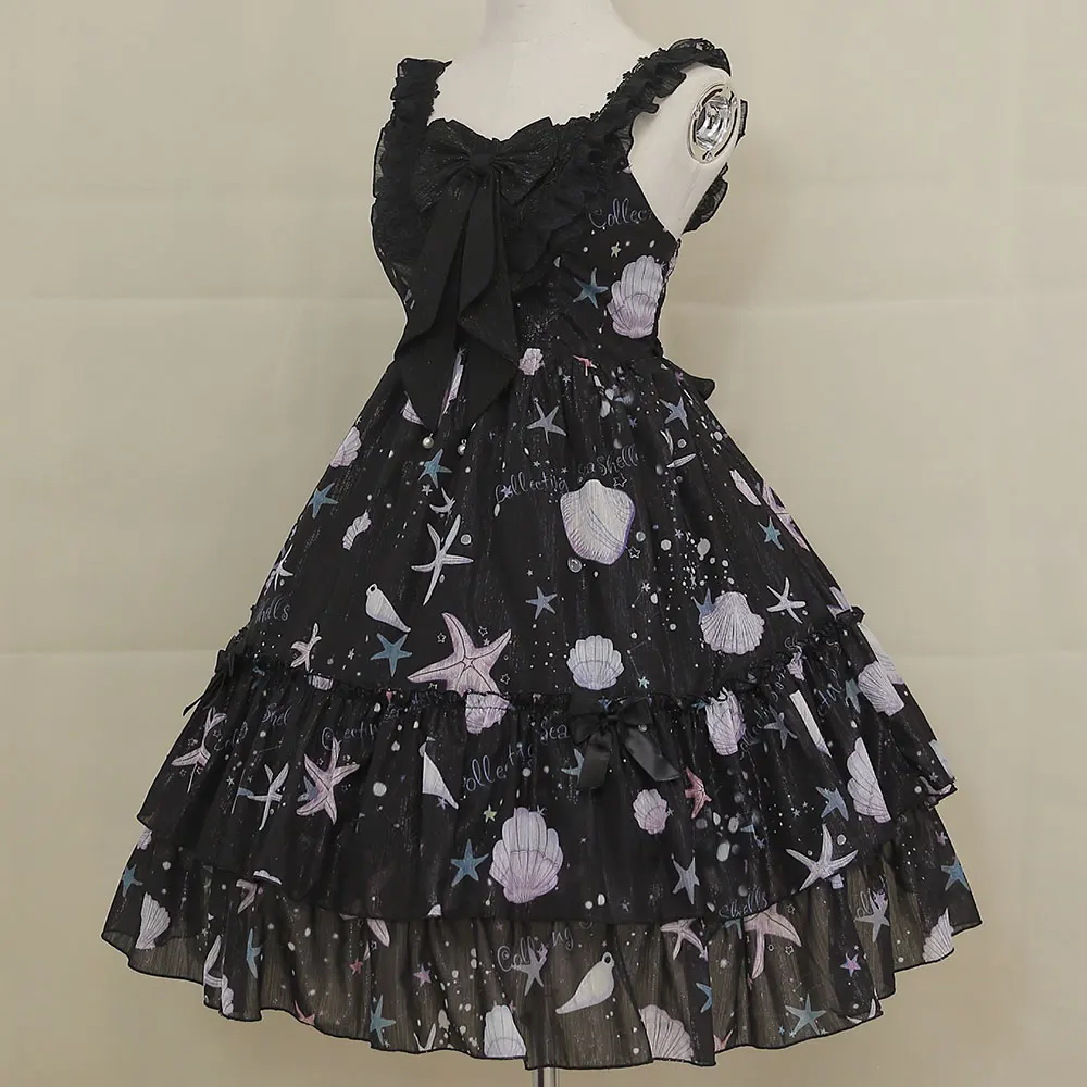 Платье в стиле Лолиты с принтом в виде звезд и ракушек; вечерние платья миди без рукавов