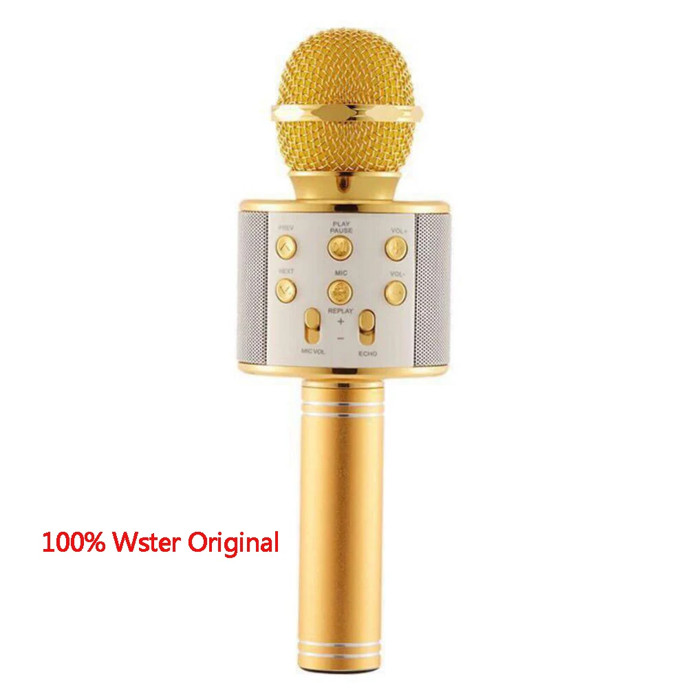 Gold Wster WS858 модный Bluetooth беспроводной конденсаторный волшебный микрофон караоке для мобильного телефона плеер микрофон динамик MP4 сумки - Цвет: Gold