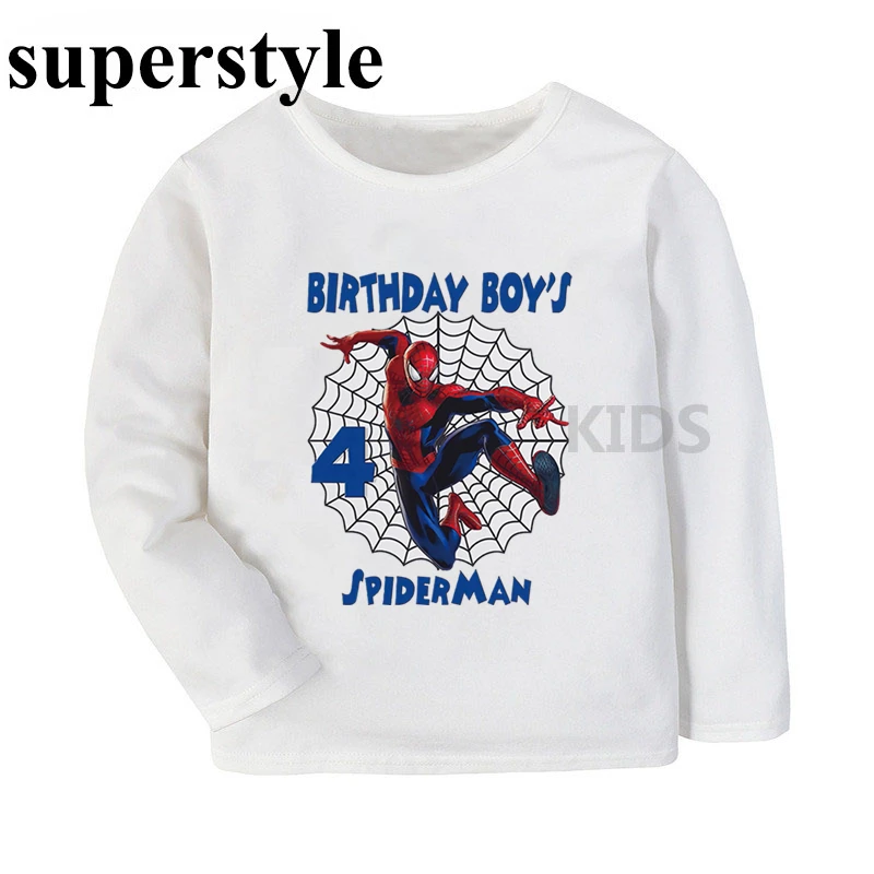 Детская белая футболка с длинными рукавами с изображением Человека-паука на день рождения, с цифрой от 1 до 9 лет футболки для мальчиков с именем супергероя на день рождения dLKP108 - Цвет: dLKP108D
