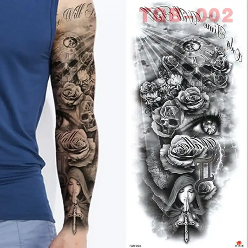 Calaveras De Craneo Grande Mangas De Brazo Impermeable Tatuaje Temporal Pegatina Hombre Mujer Falso Color Pegatinas Tatuaje Totem Cuerpo Pierna Brazo Tqb02 Aliexpress