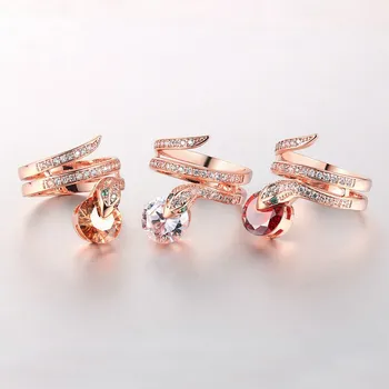 

Vintage Rose Gold Snake Zircon Ring Personality Elegant Lady Send Friends Chic Gift