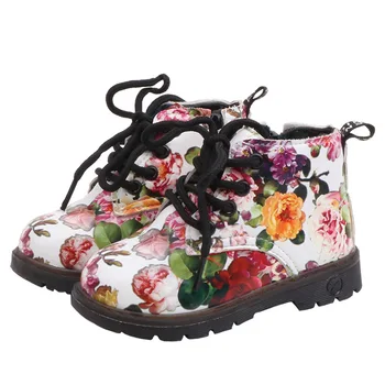 

Casual Fashion Flats Kids Boy Girl Boots Breathable Anti-Slip Soft Soled Flower Printing Boots Children's Shoes