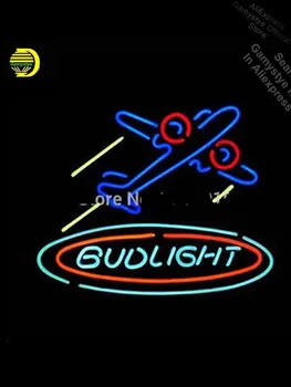 

Budlight plane Neon Light Sign GLASS Tube Handcraft Beer bar Pub Wall Light Signs Real Glass Neon Arcade neon sign Games Neon