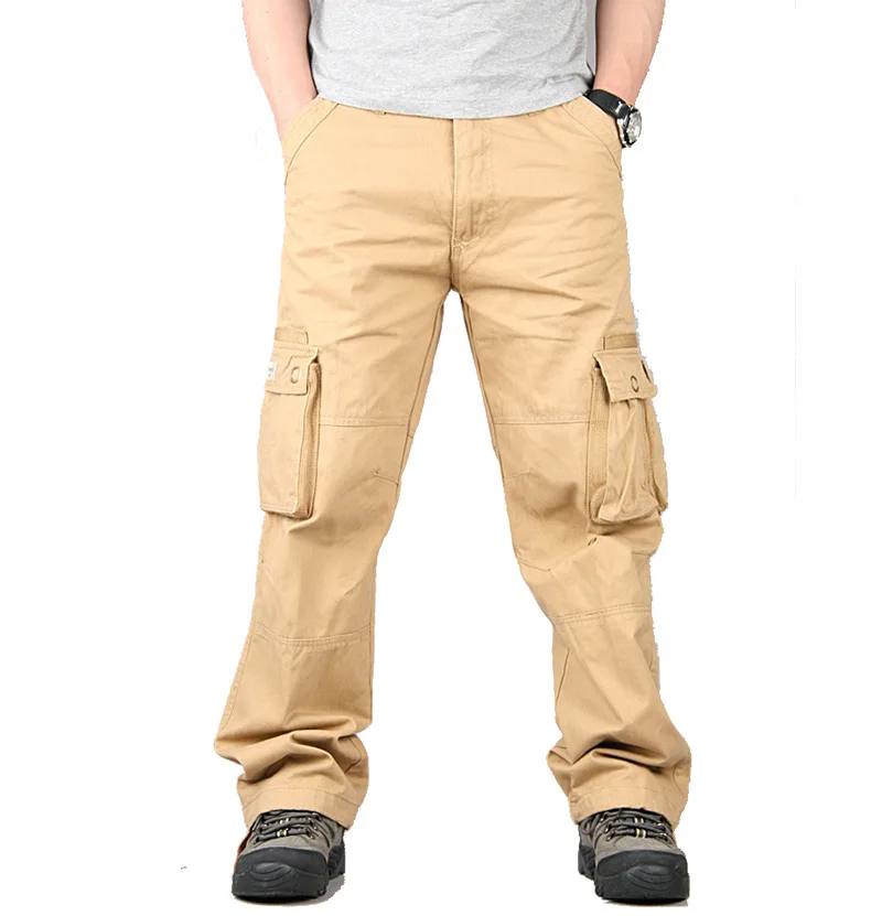 Брюки-карго мужские повседневные хлопковые мульти карманы военные тактические брюки уличная армия прямые брюки мешковатые длинные брюки