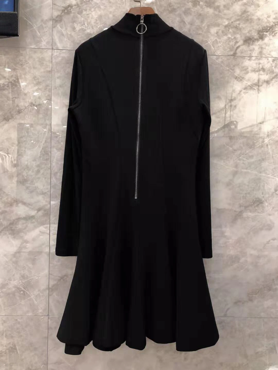 Классическое лоскутное женское черное платье с длинным рукавом хаки Осень Зима Женское простое цельное платье