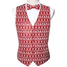 3D Print Red Christmas Vest Men Autumn New Slim Fit Waistcoat Bowtie Set Mens Xmas Party Holiday Prom Tuxedo Vests Barry.Wang