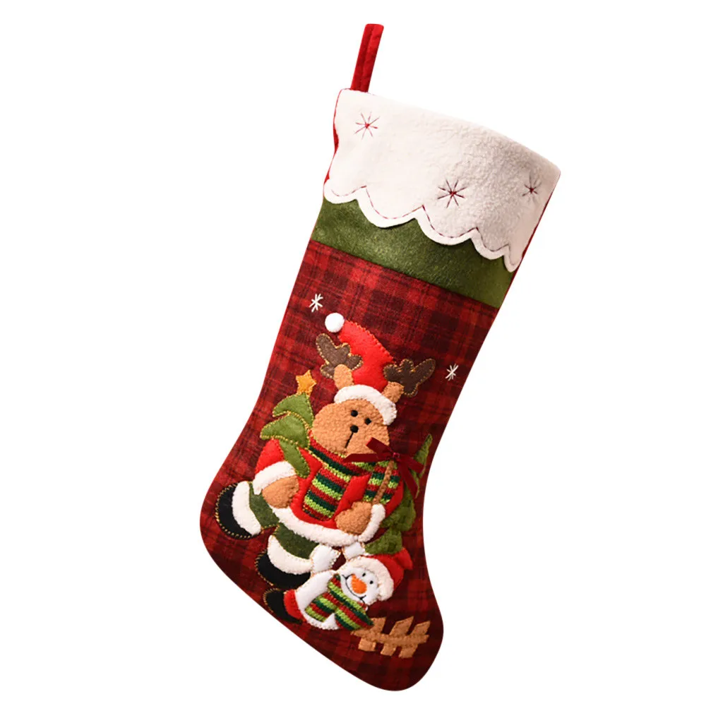 Большие Рождественские Чулки Подарки ткань с Санта-Клаусом и оленем носки Рождественский милый мешок для подарков для детей камин украшения для рождественской елки