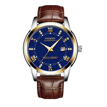 

Luxury Men Blue Watch Roman Numeral Dial Calendar Waterproof Luminous Watch Classic Top Brand Genuine Leather Quartz Watch Clock