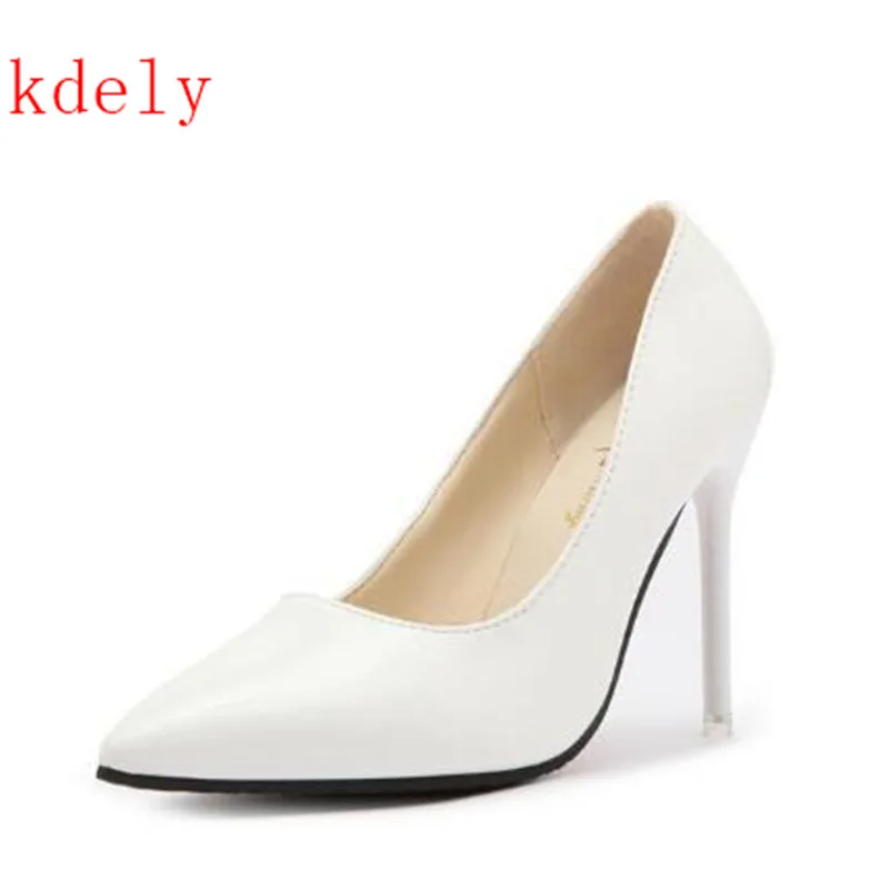 Plus Size 34-44 Hot Women Shoes Pointed Toe Pumps Patent Leather Dress High Heels Boat Wedding Zapatos Mujer Blue Wine Red