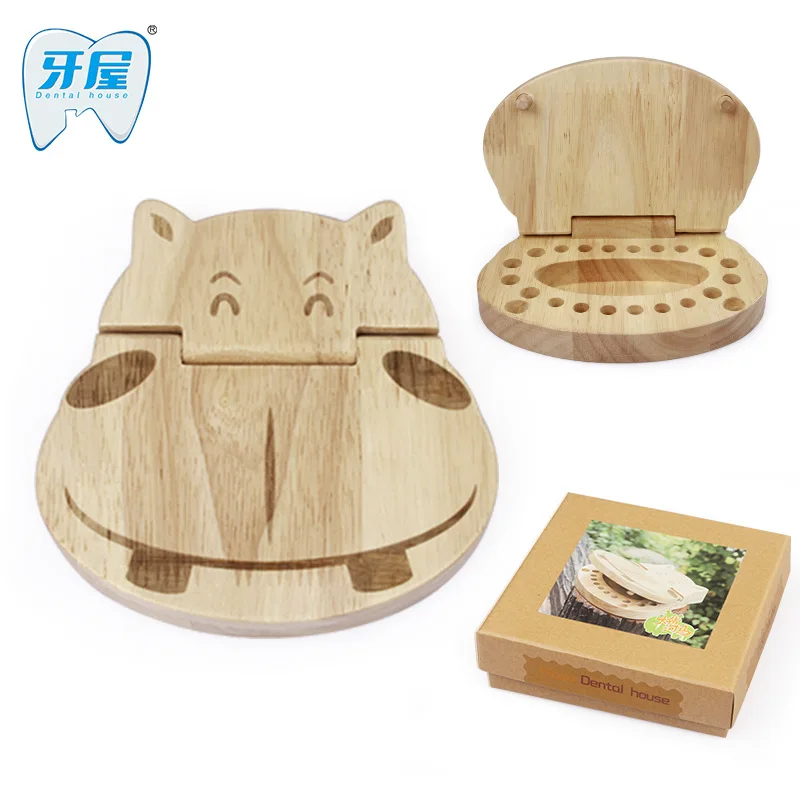 

Big Mouth Hippo-Infant Deciduous Collection Box ya wu Wooden Craft Baby Souvenir Birthday Gift
