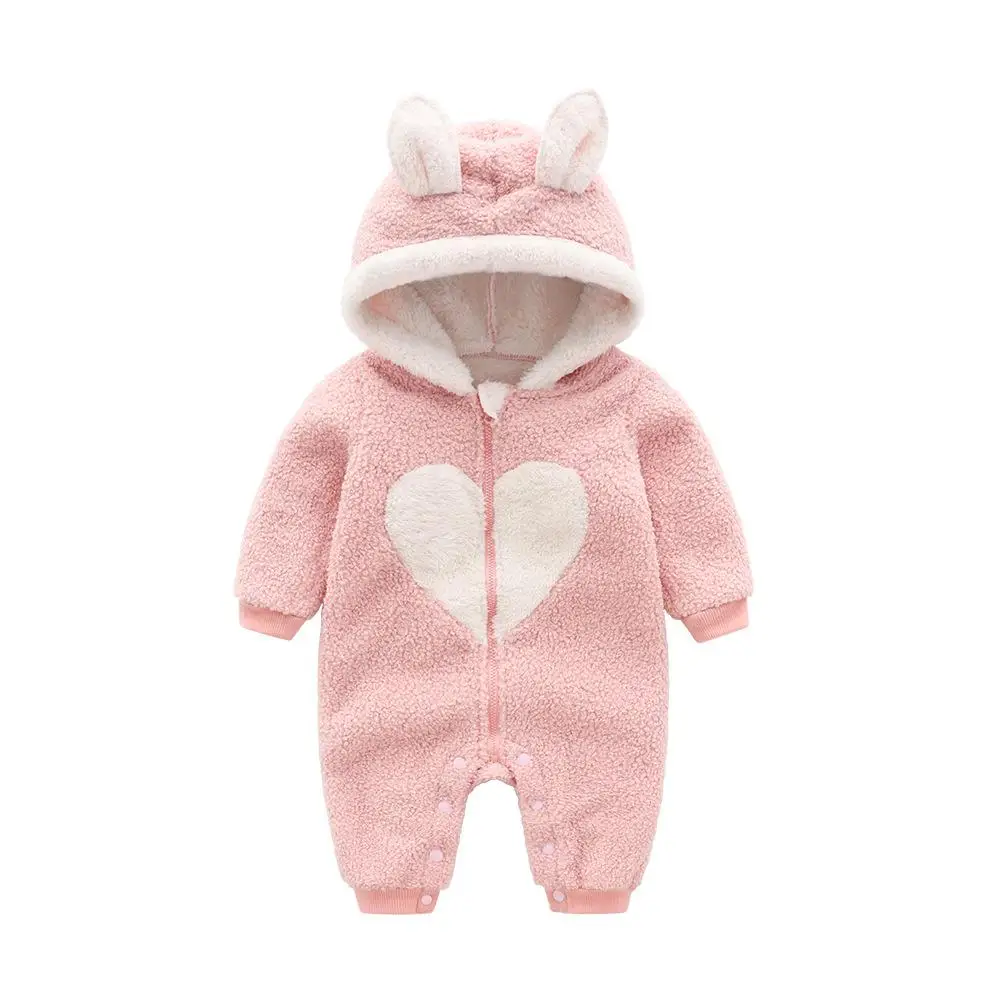 Новинка года, осенне-зимняя одежда с длинными рукавами для новорожденных милый теплый комбинезон с капюшоном одежда для детей для маленьких мальчиков и девочек - Цвет: pink