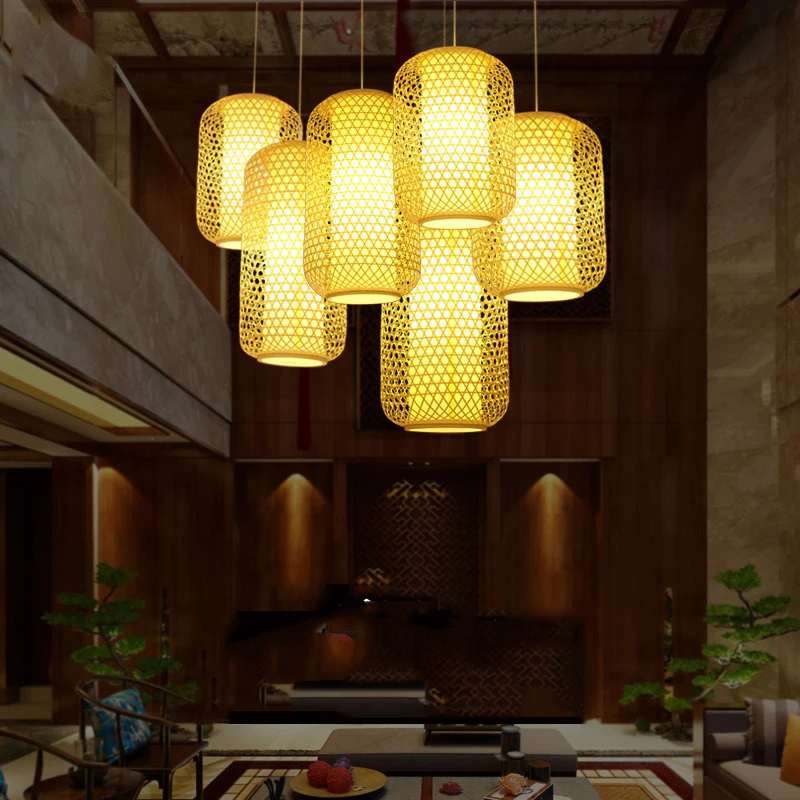 

Japan Style Bamboo Pendant Lights Lighting LED Light Fixture Pendent Lamp Dining Living Room Bedroom Kitchen Cafe Hanging Lamp