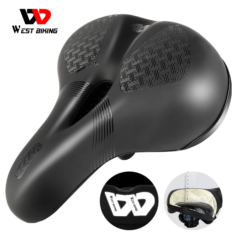 

WEST BIKING Thicken Widen Bicycle Saddle Breathable Shock-absorbing Road MTB Bike Seat Reflective Soft Pad Cushion For Bicycle