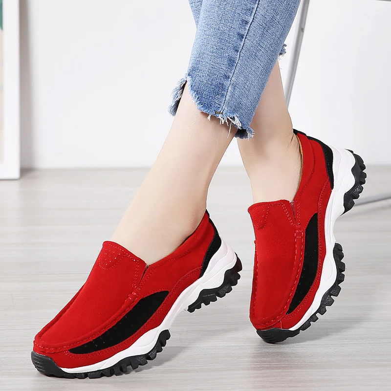 

Plardin New Women Flat Platform Coin Loafers Suede Leather Slip On Moccains Ladies Spring Shoes Flats Women Creepers Sneakers
