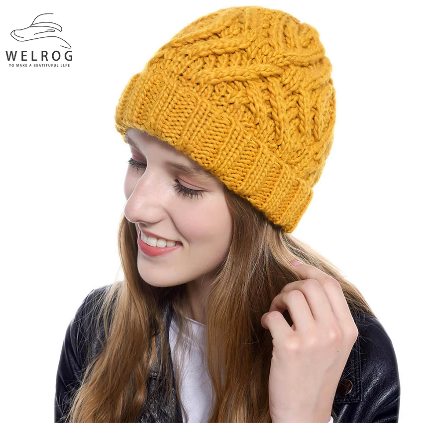 Welrog Новые однотонные ромбовидные зимние шапки грубая мягкая Исландская шерсть