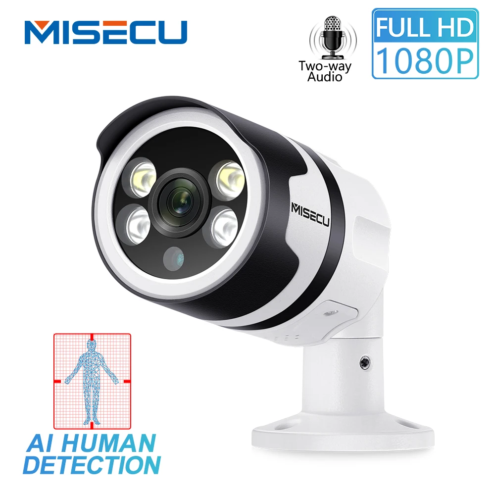 MISECU H.265 2MP AI камера обнаружения человека 1080P POE ip-камера Двухсторонняя Аудио Безопасность Открытый водонепроницаемый Полный Цвет ночного видения