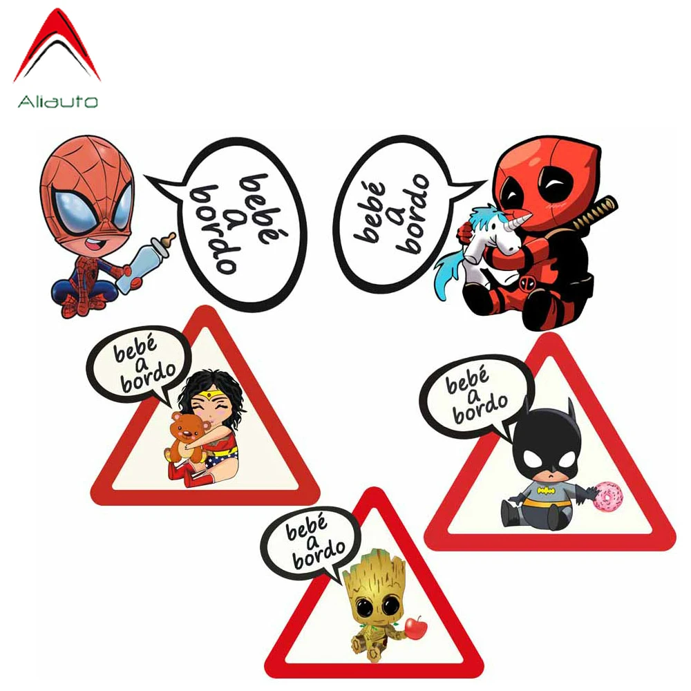 

Aliauto Bebe A Bordo Funny Car Stickers Superheroes Cartoon Decals Reflective Accessories for Volkswagen Polo Golf BMW E46