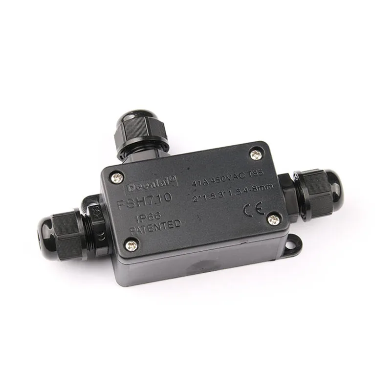 

IP66 Waterproof Black Plastic Cable Wire Connector Gland Electrical 3-Cable Junction Box with Terminal