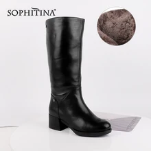 SOPHITINA/удобные сапоги с круглым носком; модные сапоги до колена из высококачественной коровьей кожи на молнии; женские сапоги на квадратном каблуке; SC470