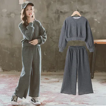 

Girls' Set Autumn Clothes 2020 New Loose Casual Big Girls Korean Clothing Sets Hoodie+ Wide-leg Pants Children 2pcs Fall Outfits