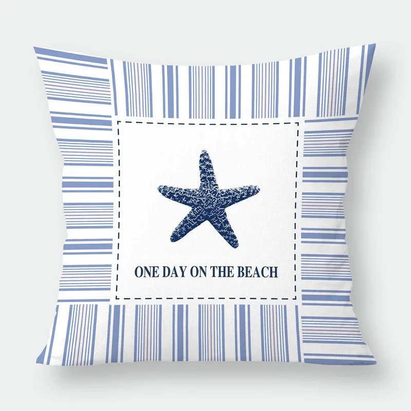 Sea Blue Compass Printed Cushion Cover Anchor Pattern Marine Ship Throw Pillow Case Decorative Pillowcase Cojines Almofadas