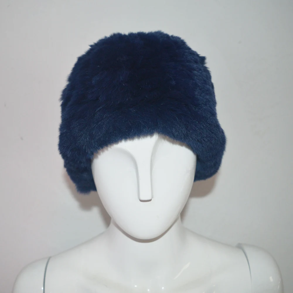 Китай AU607 Мягкая кролика рекс темно-синяя женская шапка зимние шапки из натурального меха